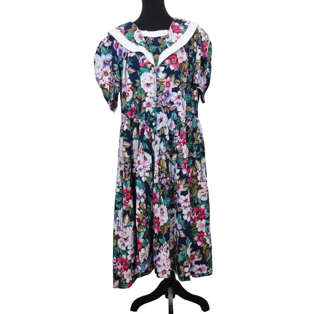 Vintage 80s Lisa II Women's Plus Size 20P Petite Floral Lace Prairie Dress